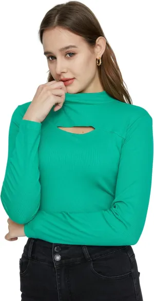 SSLR Mock Neck Tops for Women Long Sleeve T Shirts Cut Out Ribbed Turtleneck Stretchy