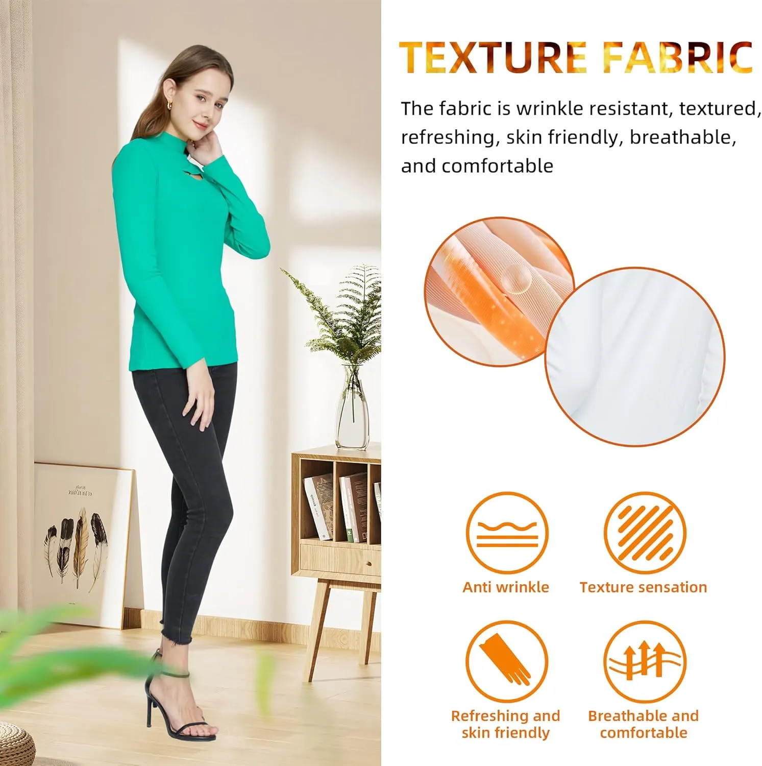 SSLR Mock Neck Tops for Women Long Sleeve T Shirts Cut Out Ribbed Turtleneck Stretchy