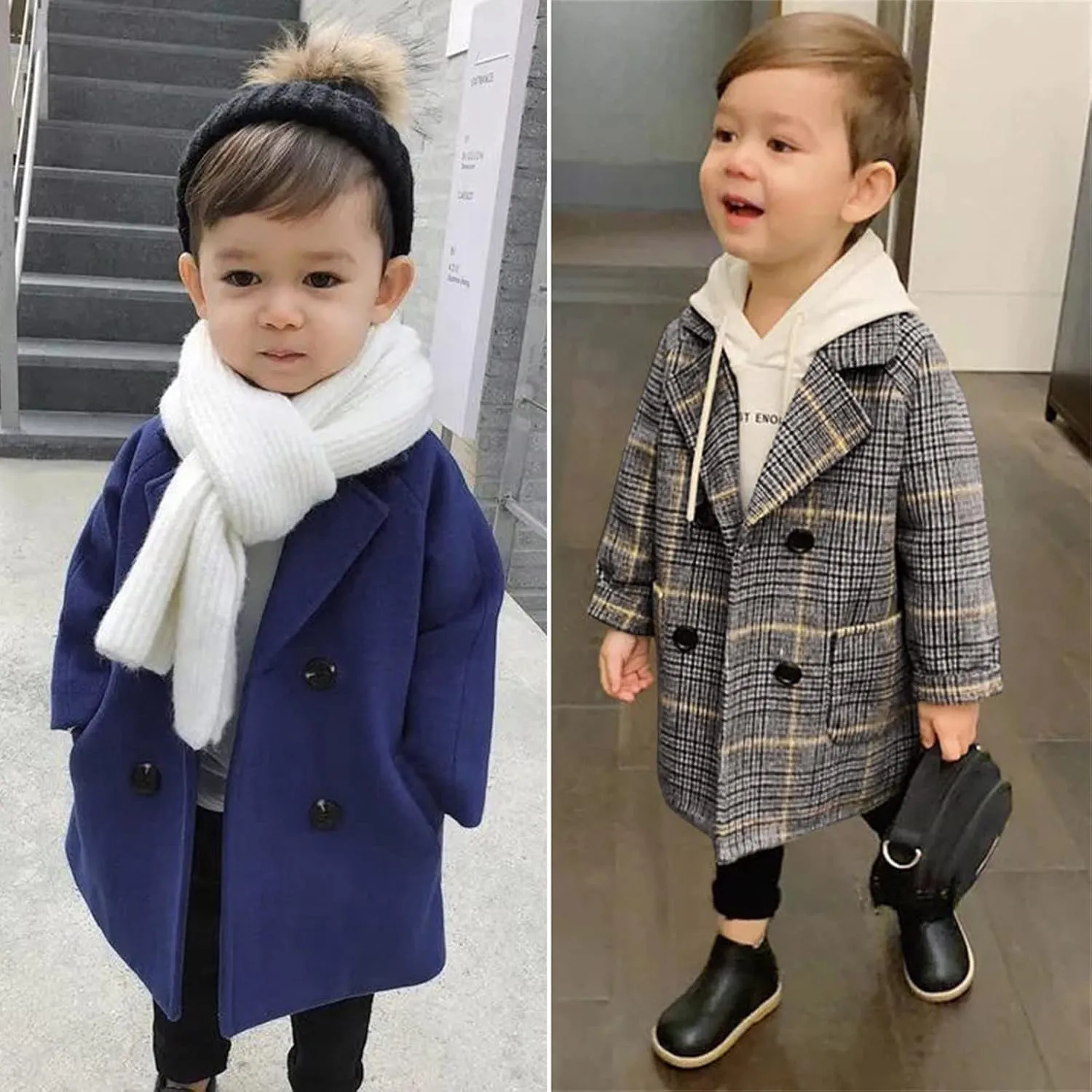 Toddler Boys Double Breasted Wool Coat Winter Warm Trench Coat Kids Jacket Outwear Clothes Elegant Kids Wool Collar Coat
