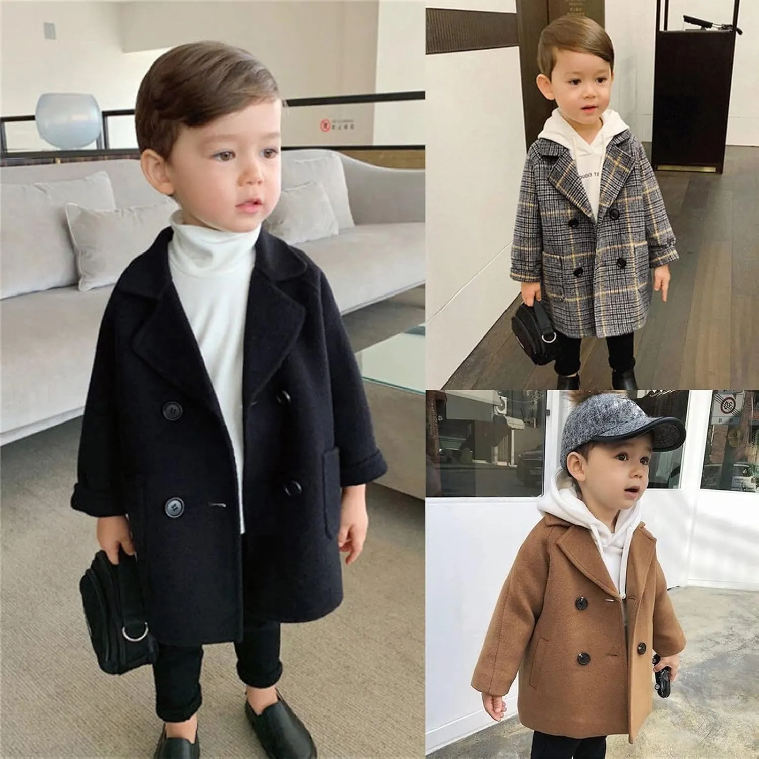 Toddler Boys Double Breasted Wool Coat Winter Warm Trench Coat Kids Jacket Outwear Clothes Elegant Kids Wool Collar Coat
