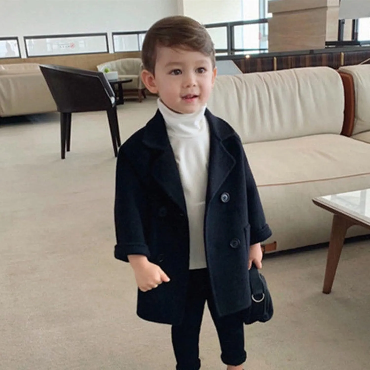 Toddler Boys Double Breasted Wool Coat Winter Warm Trench Coat Kids Jacket Outwear Clothes Elegant Kids Wool Collar Coat