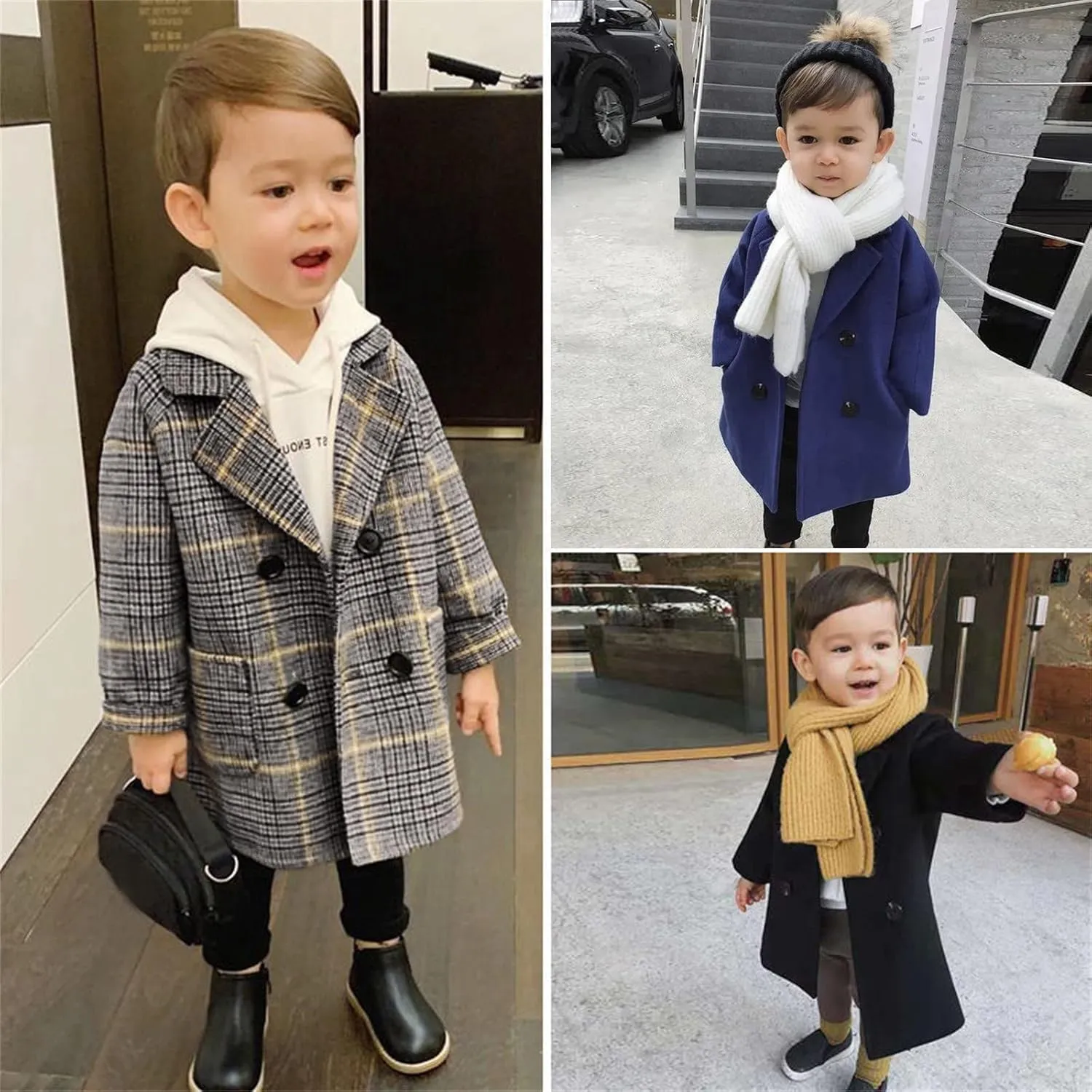 Toddler Boys Double Breasted Wool Coat Winter Warm Trench Coat Kids Jacket Outwear Clothes Elegant Kids Wool Collar Coat