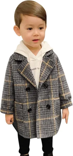 Toddler Boys Double Breasted Wool Coat Winter Warm Trench Coat Kids Jacket Outwear Clothes Elegant Kids Wool Collar Coat