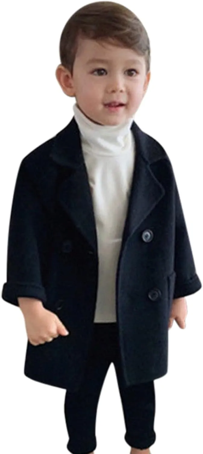 Toddler Boys Double Breasted Wool Coat Winter Warm Trench Coat Kids Jacket Outwear Clothes Elegant Kids Wool Collar Coat