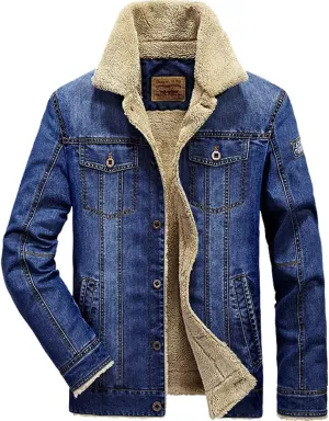 TRENDY XU Men's Slim Fit Fleece Faux Fur Lined Jean Coat For Winter