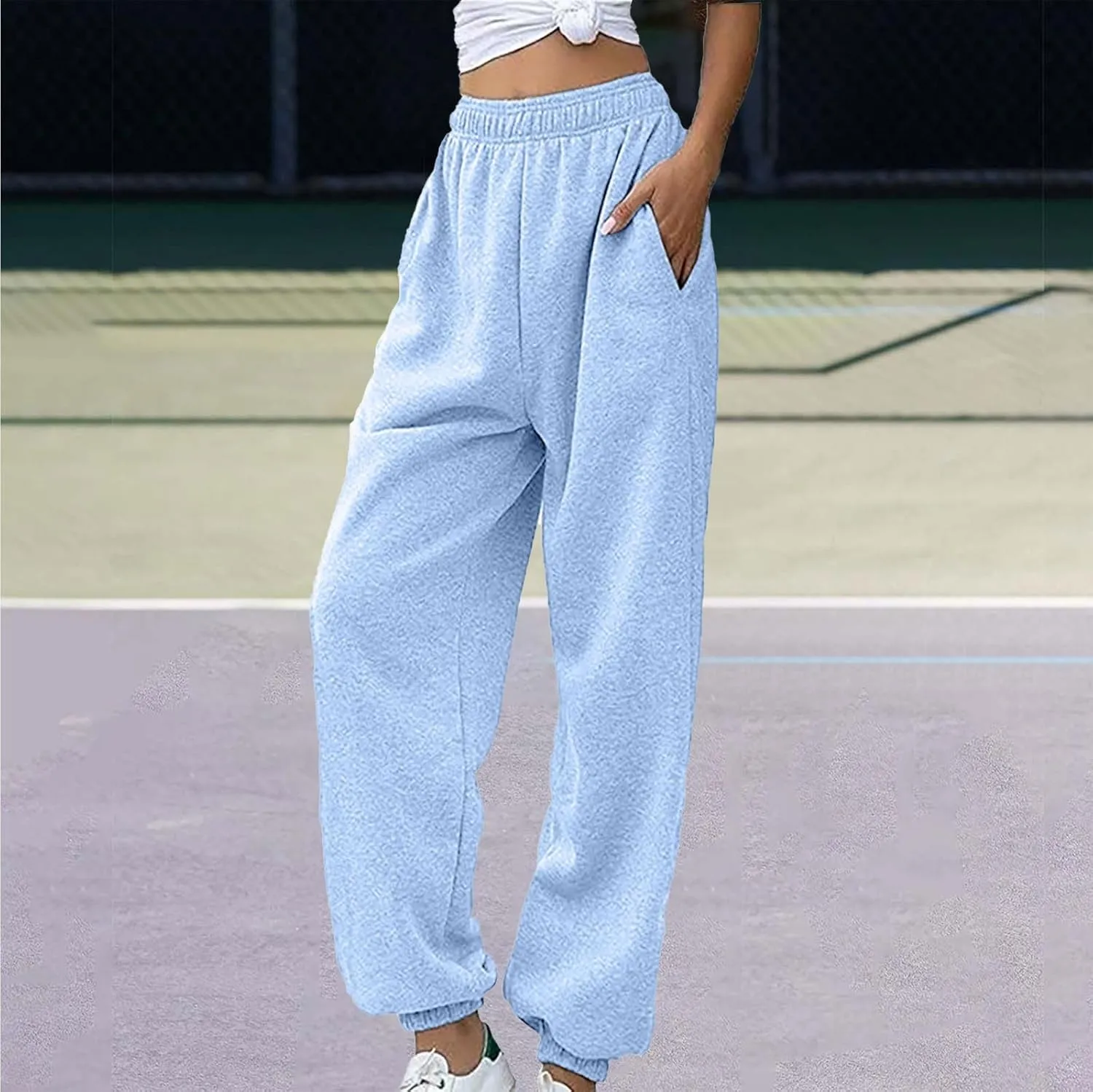 Warm Sherpa Fleece Lined Sweatpants for Women High Waist Joggers Pants Comfy Loose Fit Pants with Pockets