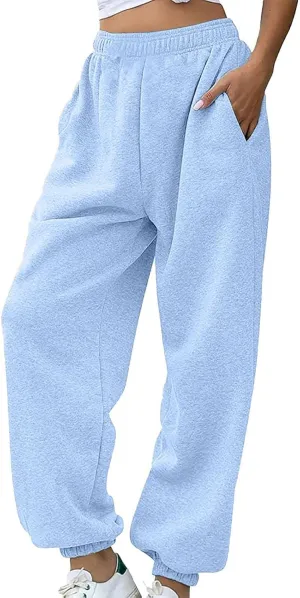 Warm Sherpa Fleece Lined Sweatpants for Women High Waist Joggers Pants Comfy Loose Fit Pants with Pockets