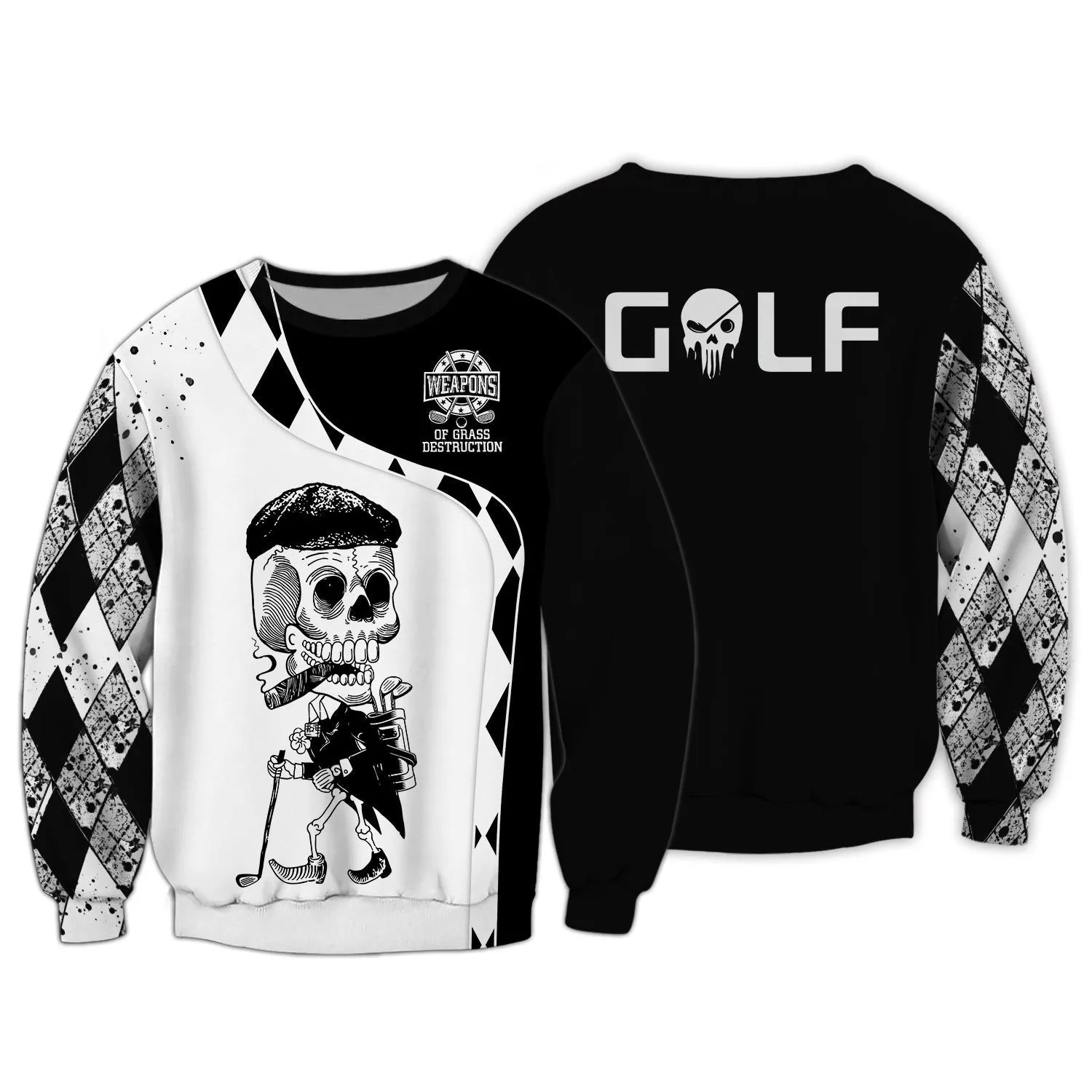 Weapons of Grass Destruction Golf Shirt, Black Plaid Pattern Golf Sweatshirt Hoodie For Men