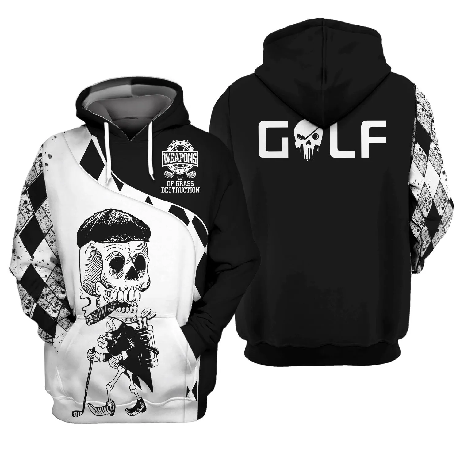 Weapons of Grass Destruction Golf Shirt, Black Plaid Pattern Golf Sweatshirt Hoodie For Men