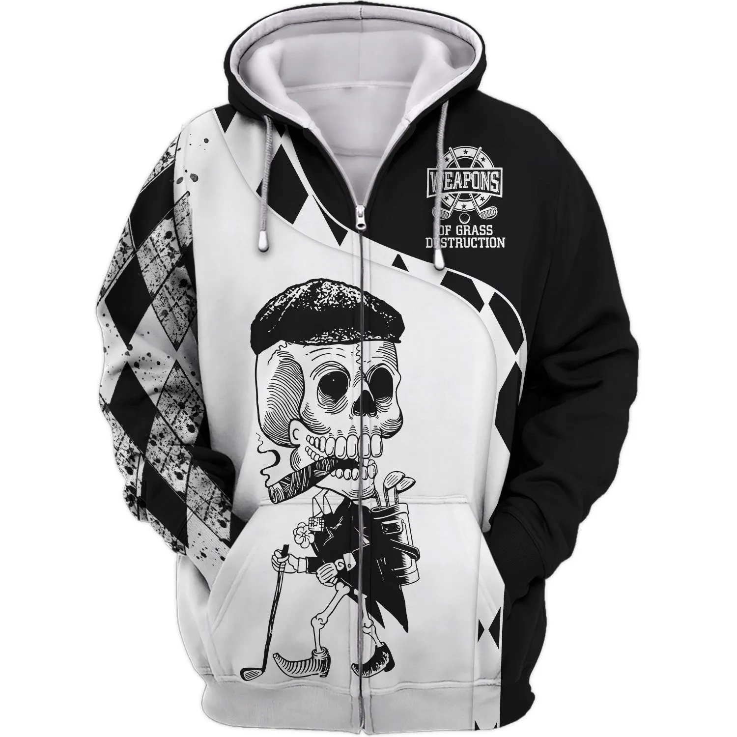 Weapons of Grass Destruction Golf Shirt, Black Plaid Pattern Golf Sweatshirt Hoodie For Men