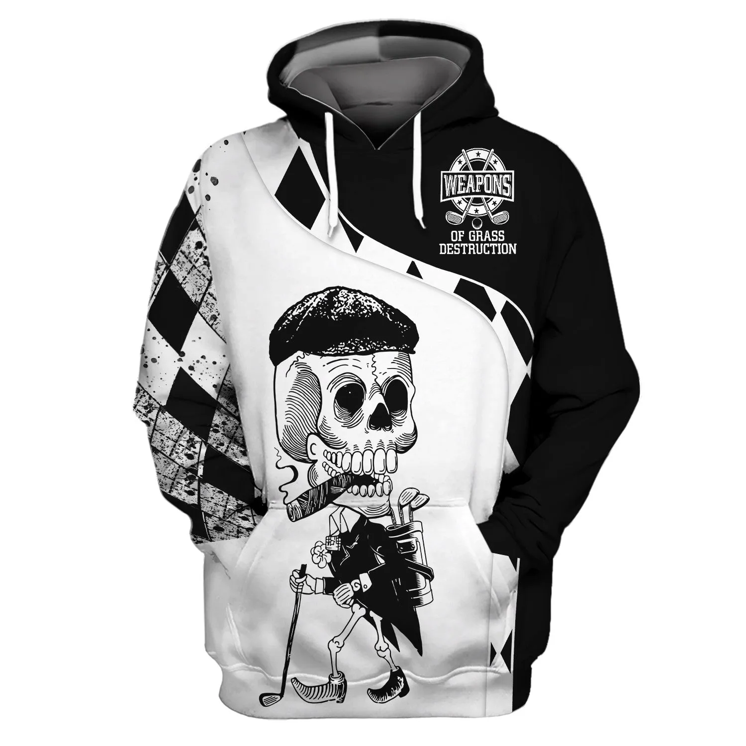 Weapons of Grass Destruction Golf Shirt, Black Plaid Pattern Golf Sweatshirt Hoodie For Men
