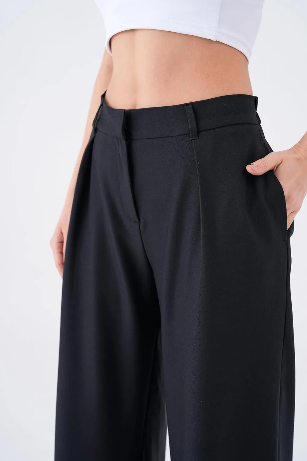 Wide Leg Work Pants Womens Elastic High Waisted Casual Office Dress Pants Trousers with Pocket Normal and Plus Size Slacks