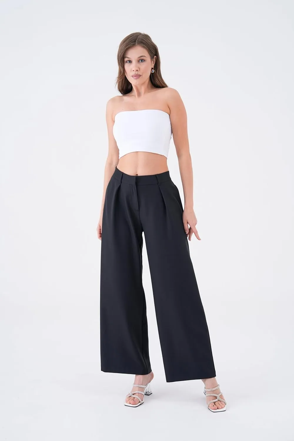 Wide Leg Work Pants Womens Elastic High Waisted Casual Office Dress Pants Trousers with Pocket Normal and Plus Size Slacks