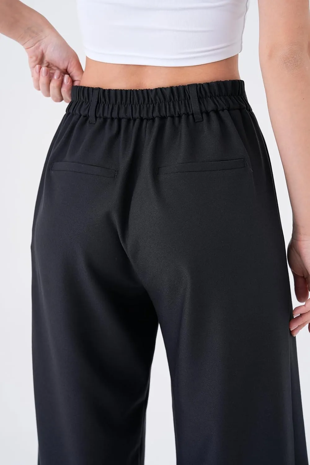 Wide Leg Work Pants Womens Elastic High Waisted Casual Office Dress Pants Trousers with Pocket Normal and Plus Size Slacks