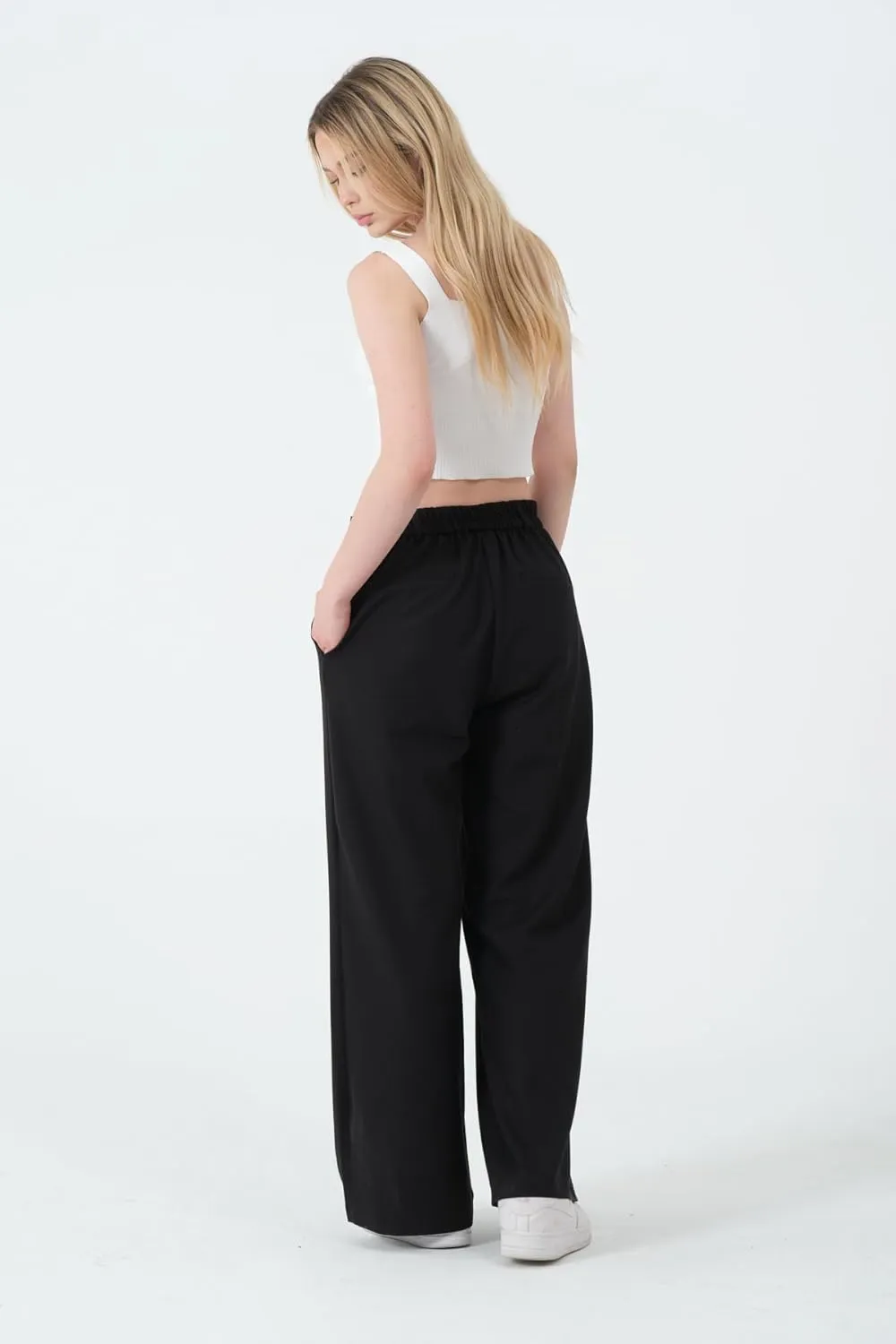 Wide Leg Work Pants Womens Elastic High Waisted Casual Office Dress Pants Trousers with Pocket Normal and Plus Size Slacks