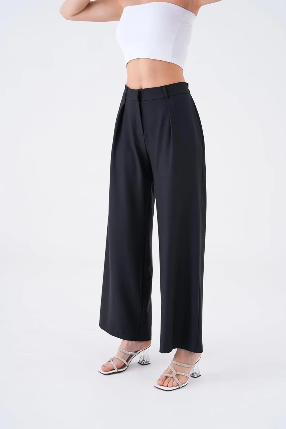Wide Leg Work Pants Womens Elastic High Waisted Casual Office Dress Pants Trousers with Pocket Normal and Plus Size Slacks