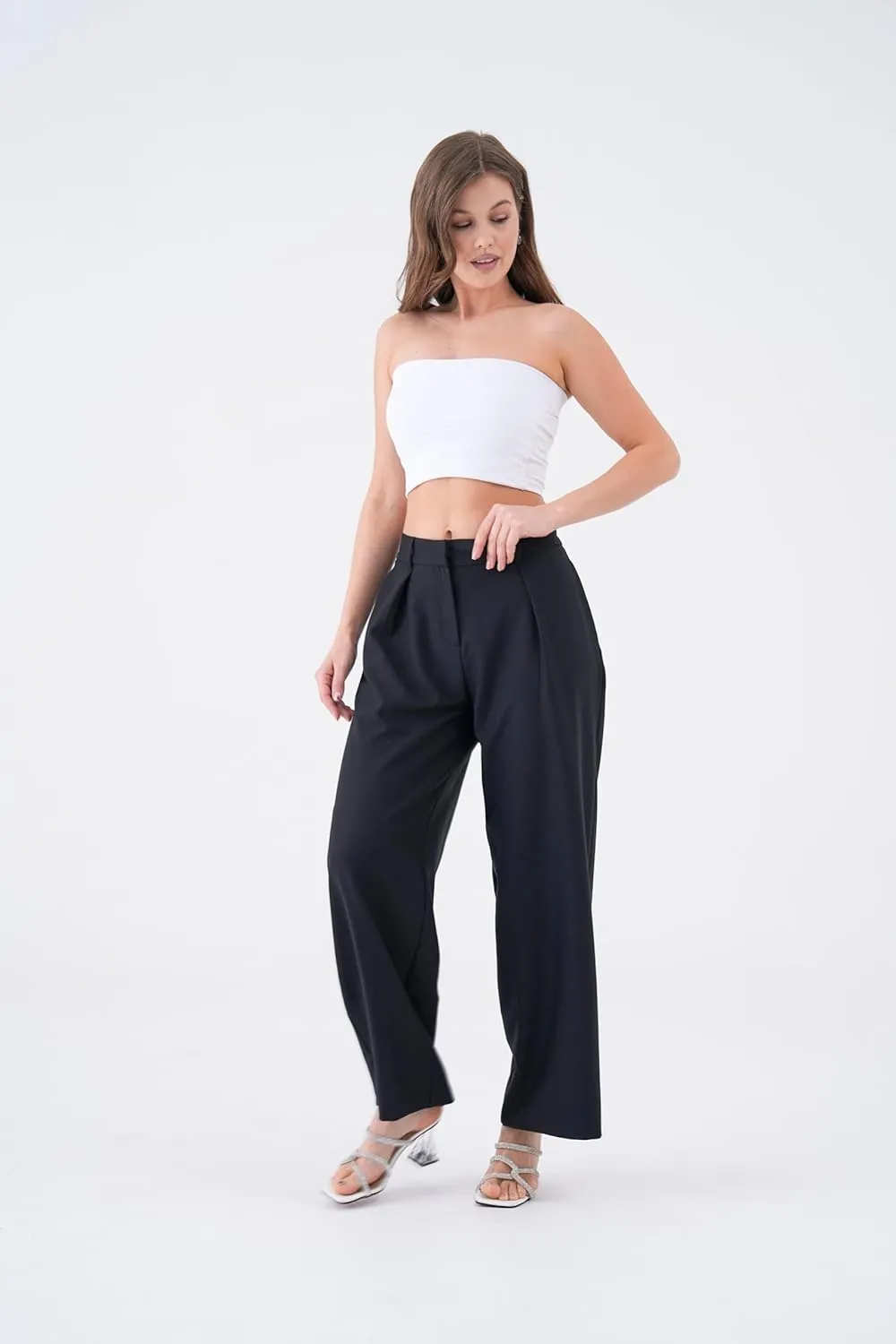 Wide Leg Work Pants Womens Elastic High Waisted Casual Office Dress Pants Trousers with Pocket Normal and Plus Size Slacks