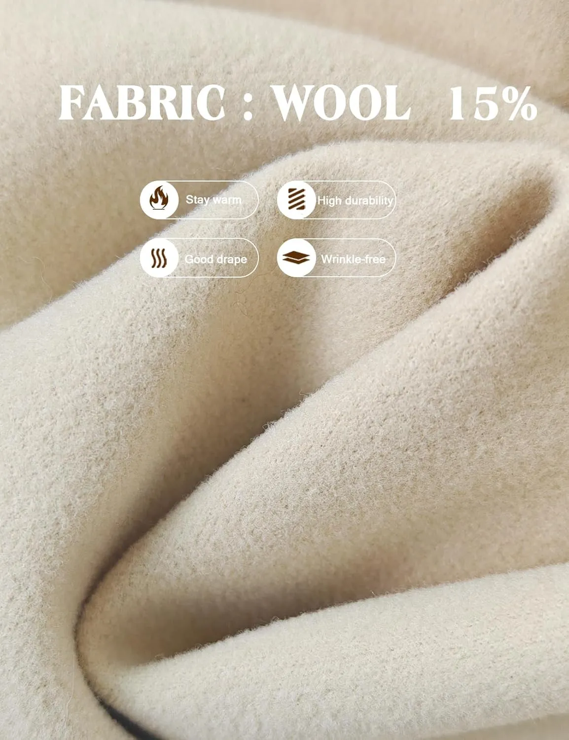 Women Wool Blend Cape Coat with Pockets Vintage Idyllic Single-Breasted Pea Coat Outwear for Fall Winter