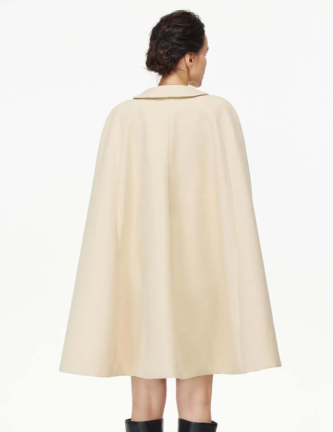 Women Wool Blend Cape Coat with Pockets Vintage Idyllic Single-Breasted Pea Coat Outwear for Fall Winter