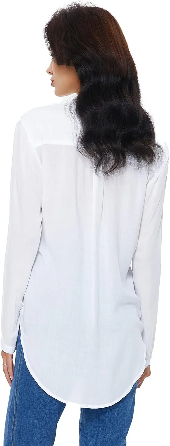 Womens Button Down Shirt Long Sleeve Button Up Shirt Ladies Work Blouses Loose Fit Tops