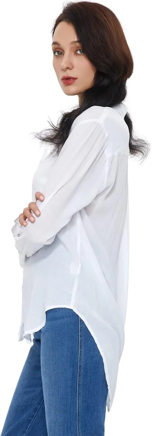 Womens Button Down Shirt Long Sleeve Button Up Shirt Ladies Work Blouses Loose Fit Tops