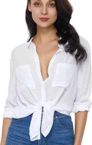 Womens Button Down Shirt Long Sleeve Button Up Shirt Ladies Work Blouses Loose Fit Tops