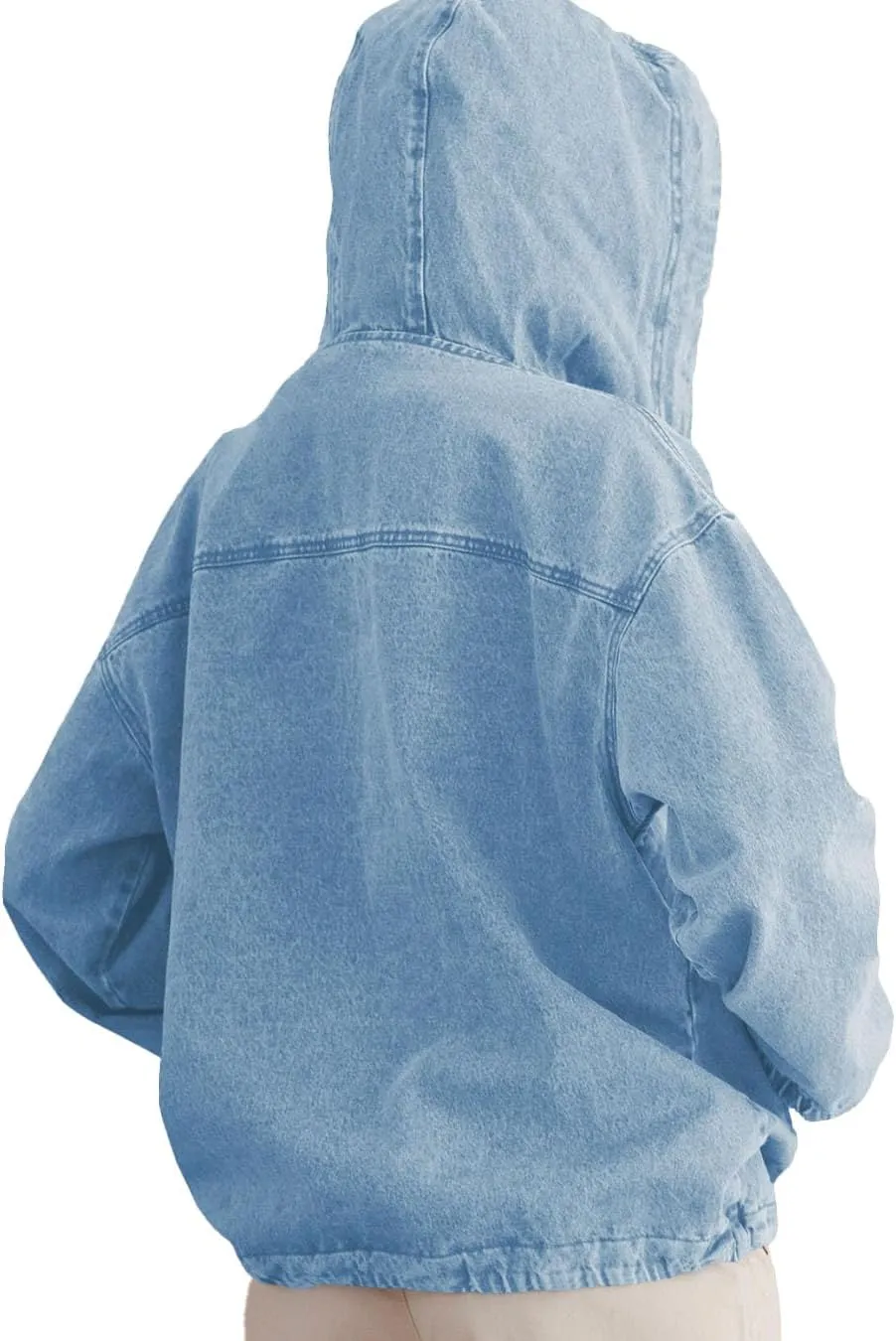 Women's Denim Hoodie Button Down Pullover Jacket Jean Sweatshirt Tops