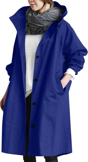 Women's Rain Jacket Lightweight Raincoat Hooded Windbreaker Trench Coat Fleece Hooded Long Softshell Rain Jacket