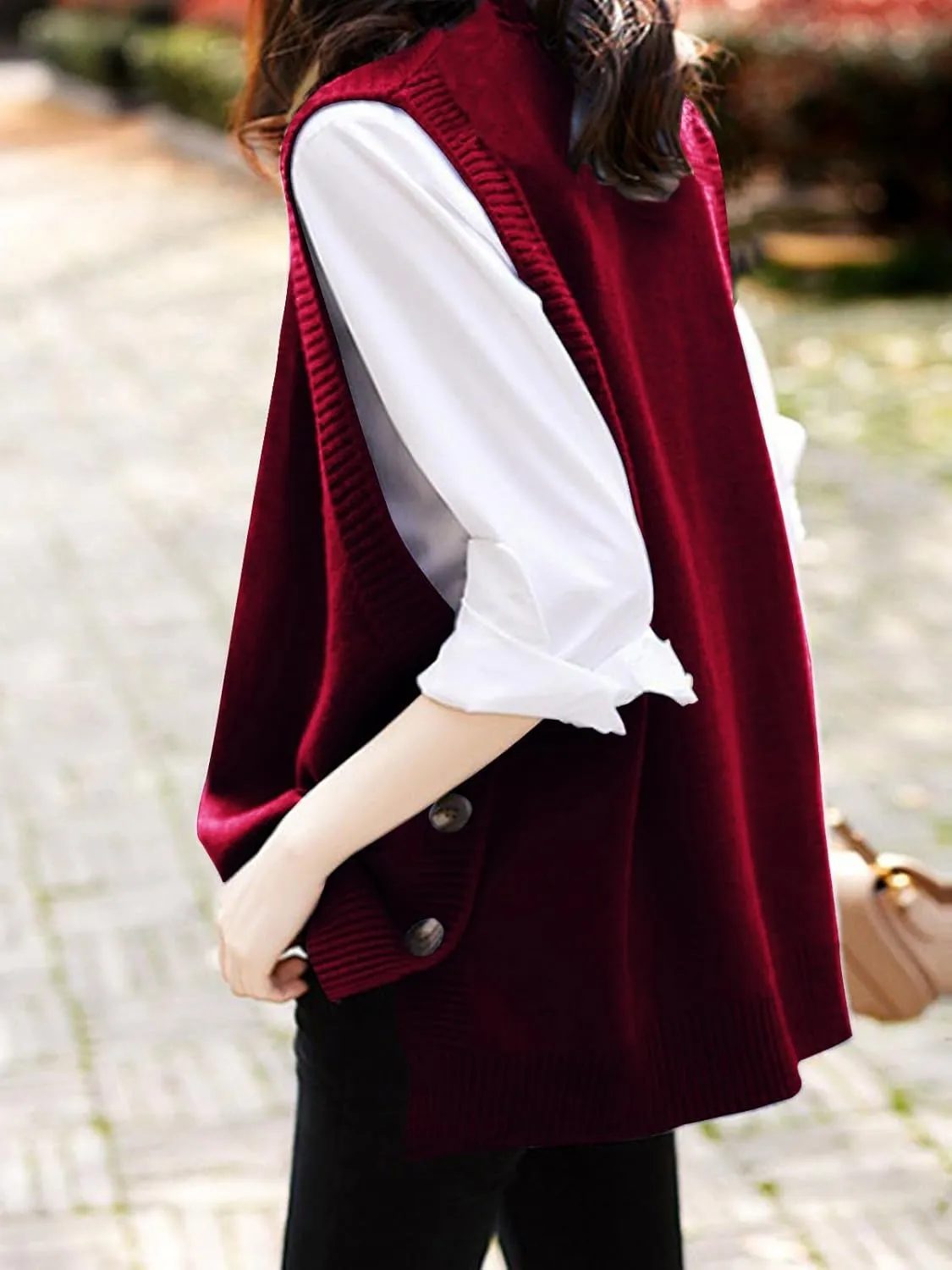 Wowcarbazole Women's Sleeveless Sweater Vest Casual Crew Neck Ribbed Knit Pullover Tops Loose Fit Full Clothes