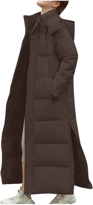 XUNRYAN Winter Jackets for Women Long Parka Puffer Coat Hooded Thicken Quilted Ankle Length Maxi Long Coats Anorak Outwear