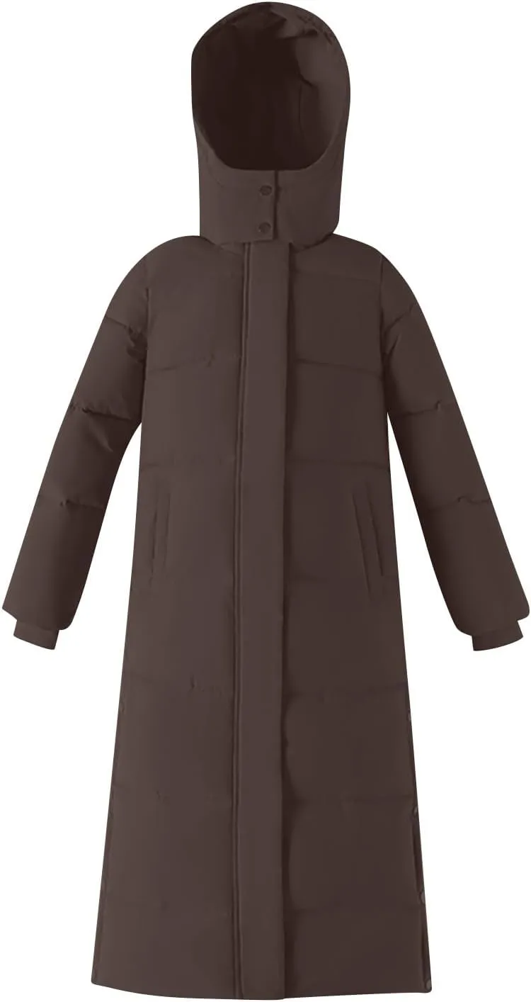 XUNRYAN Winter Jackets for Women Long Parka Puffer Coat Hooded Thicken Quilted Ankle Length Maxi Long Coats Anorak Outwear
