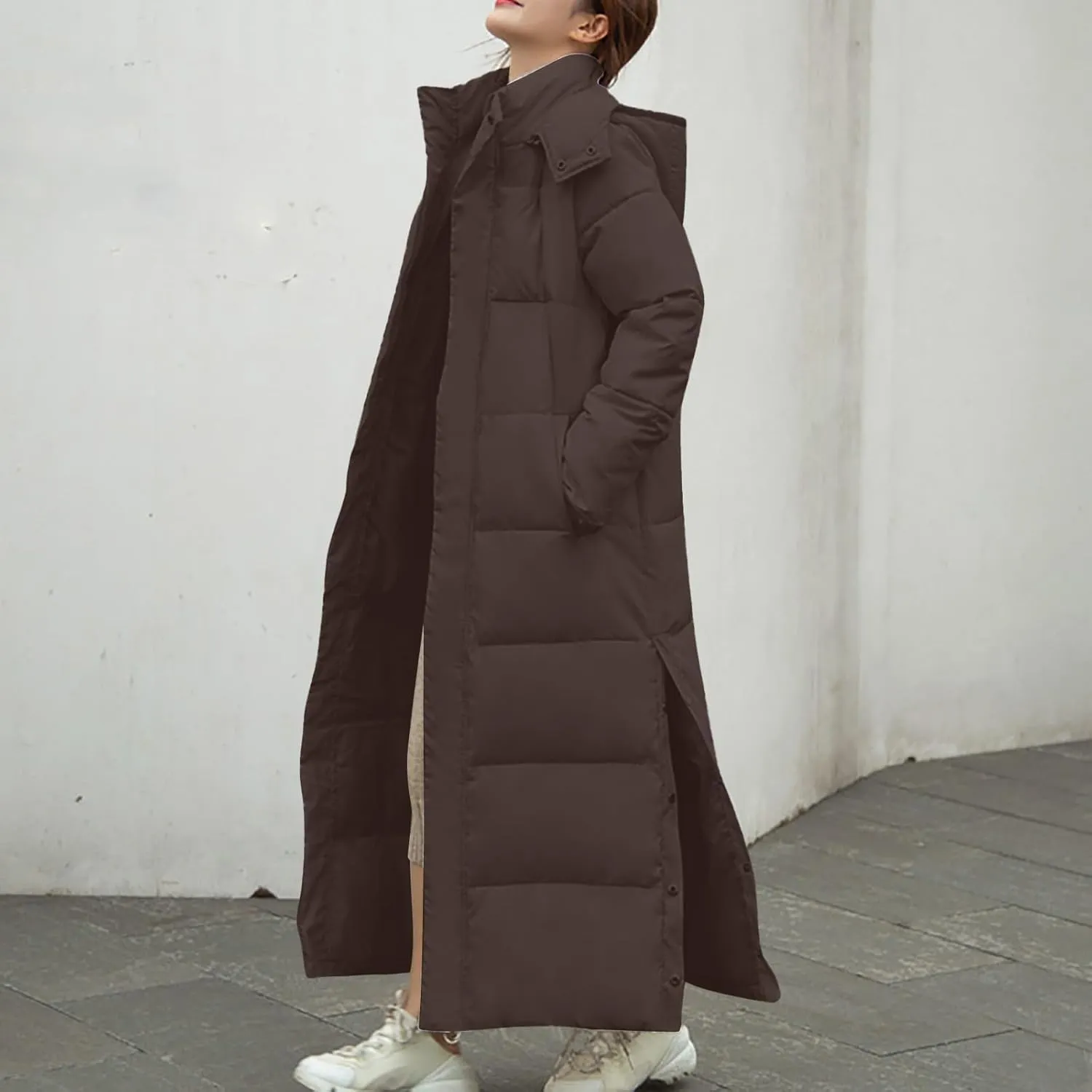XUNRYAN Winter Jackets for Women Long Parka Puffer Coat Hooded Thicken Quilted Ankle Length Maxi Long Coats Anorak Outwear