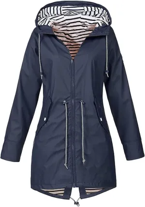 ZWRXW Womens Rain Jacket Long Hooded Windbreaker Raincoats Waterproof Lightweight Lined Outdoor Travel Ski Trench Coats