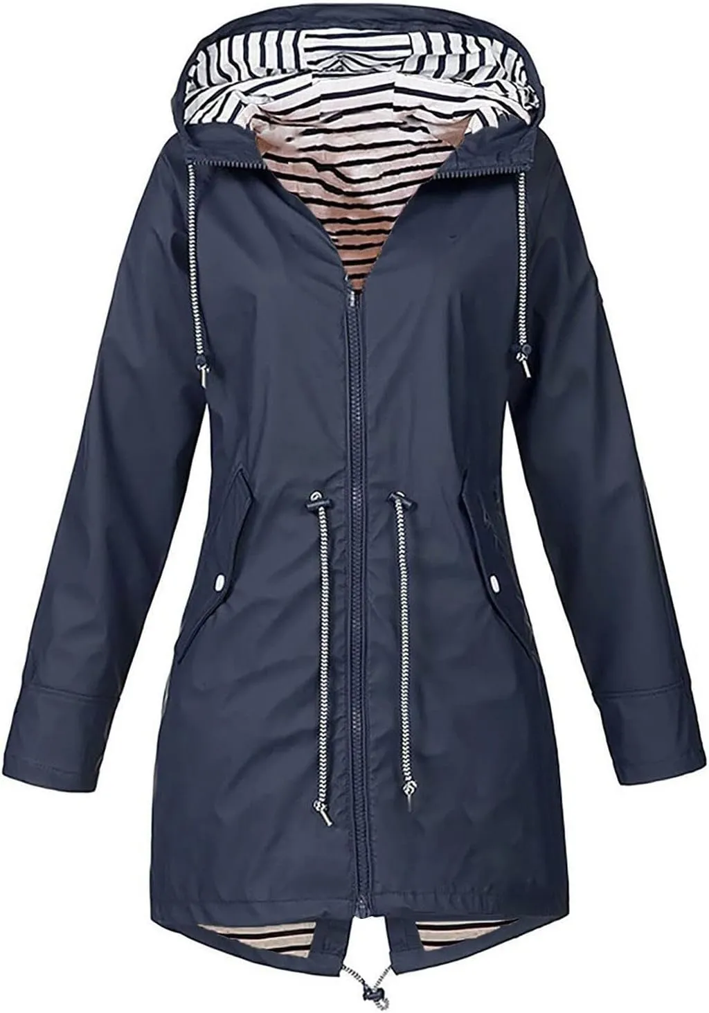ZWRXW Womens Rain Jacket Long Hooded Windbreaker Raincoats Waterproof Lightweight Lined Outdoor Travel Ski Trench Coats