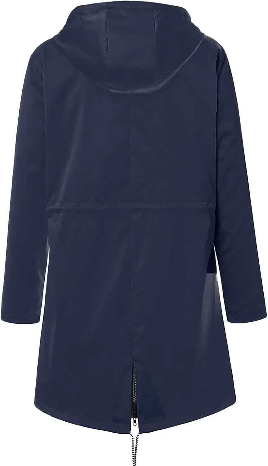 ZWRXW Womens Rain Jacket Long Hooded Windbreaker Raincoats Waterproof Lightweight Lined Outdoor Travel Ski Trench Coats